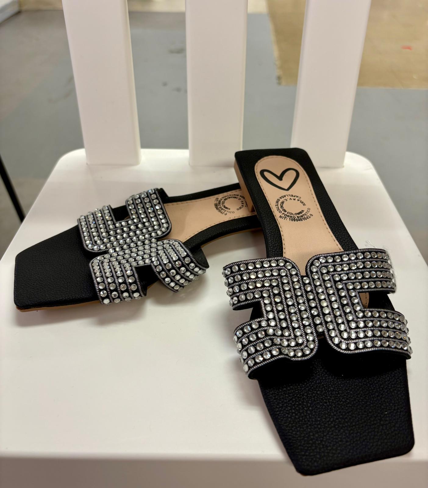 Sandalia Brillo Negra